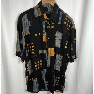 Riscatto Men's Size Large Short Sleeve Black Geometric Shirt Made in Italy